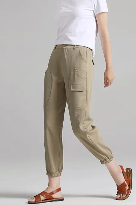 Linen Cropped Pocketed Trousers