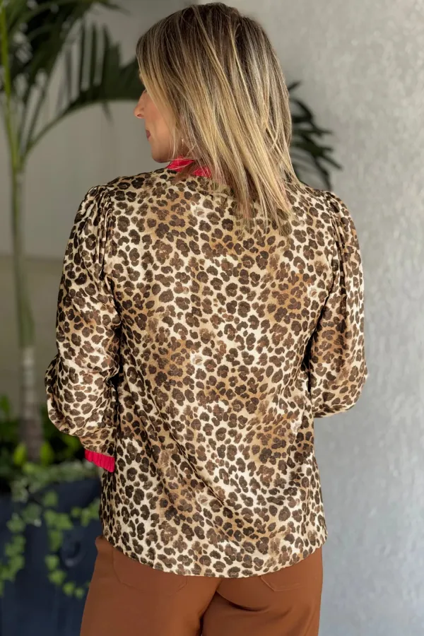 Brown Fierce Leopard Allure Contrast Shirt