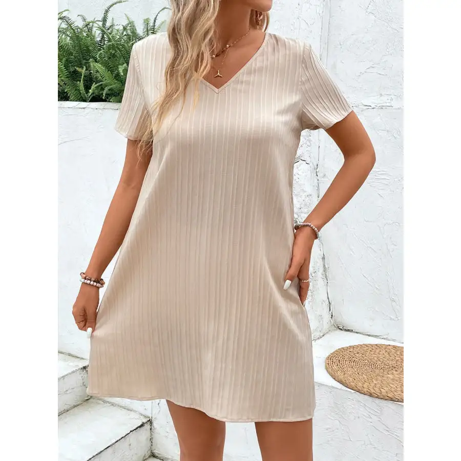 Lace Detail V-Neck Short Sleeve Mini Dress