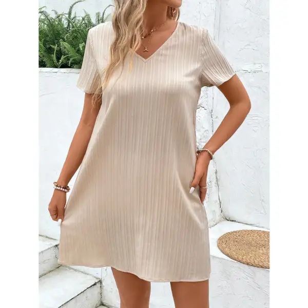 Lace Detail V-Neck Short Sleeve Mini Dress