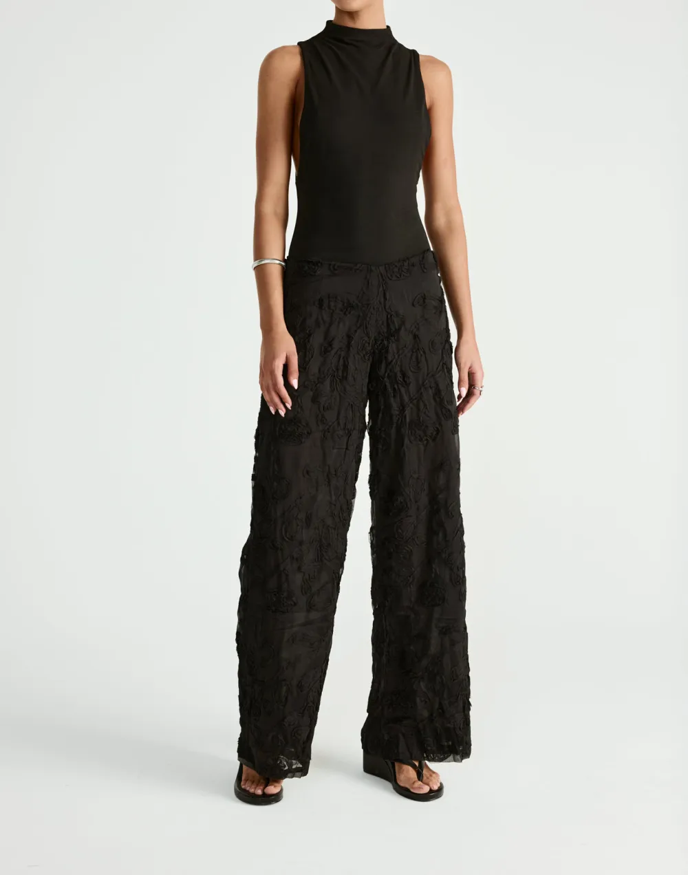 Creative Floral Texture High Waist Wide Leg Pants