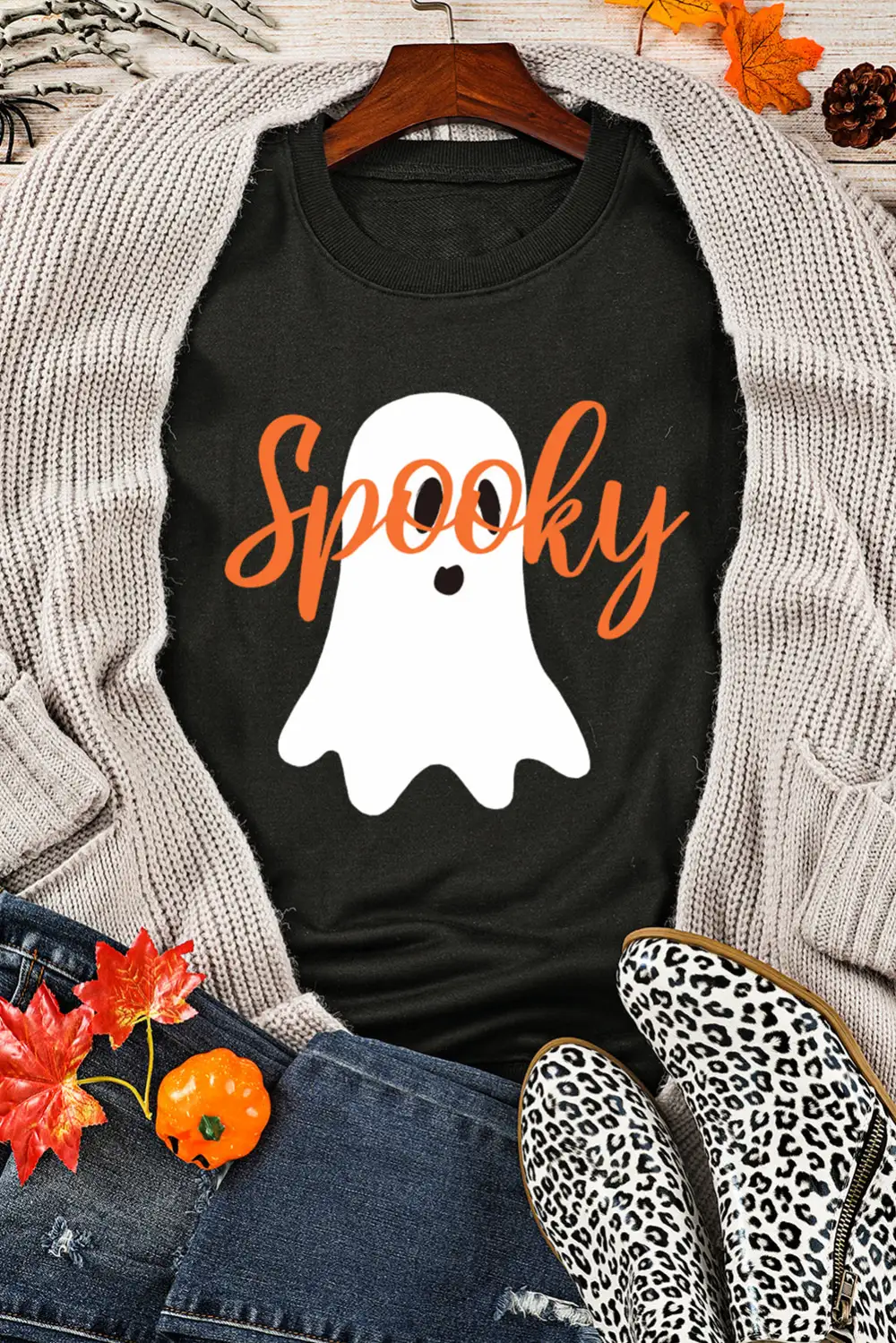 Spooky Ghost Print Crew Neck Sweatshirt