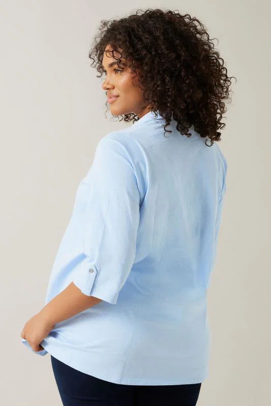 Light Blue Pintuck Henley Top detail 2