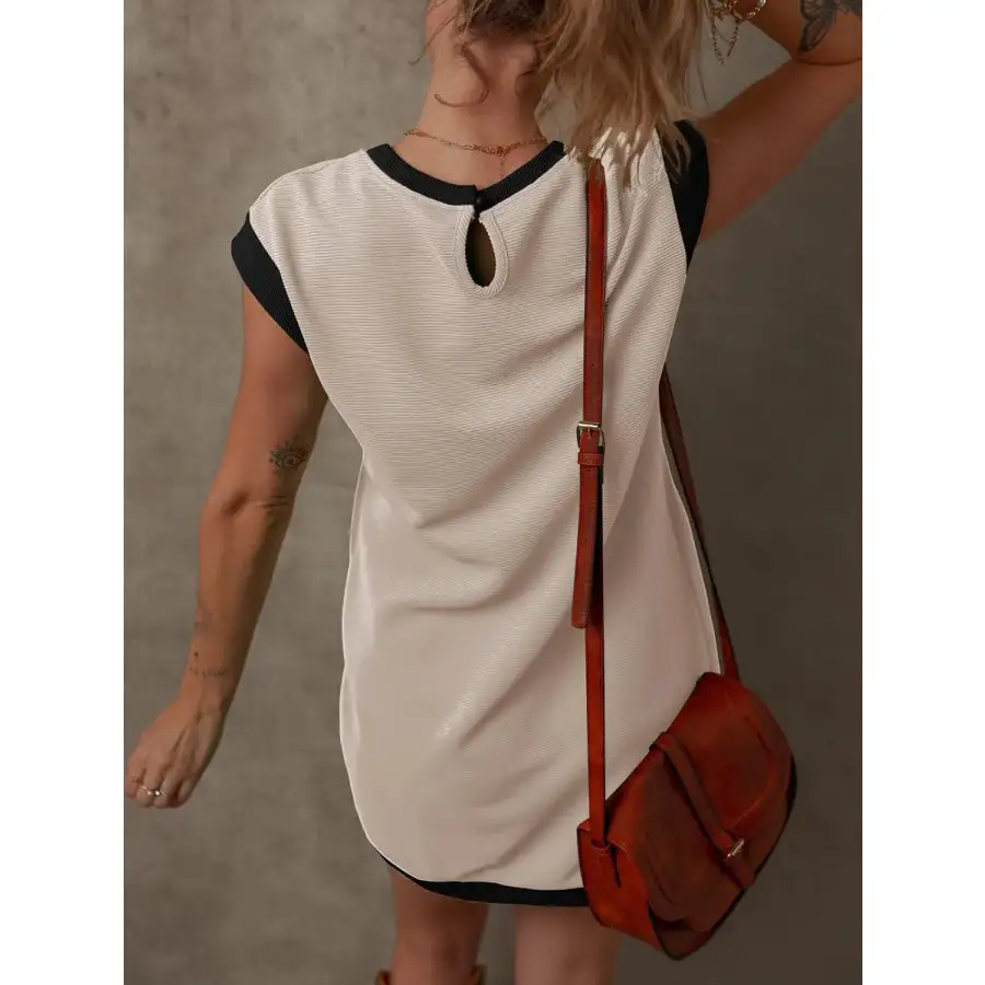 Round Neck Cap Sleeve Mini Dress