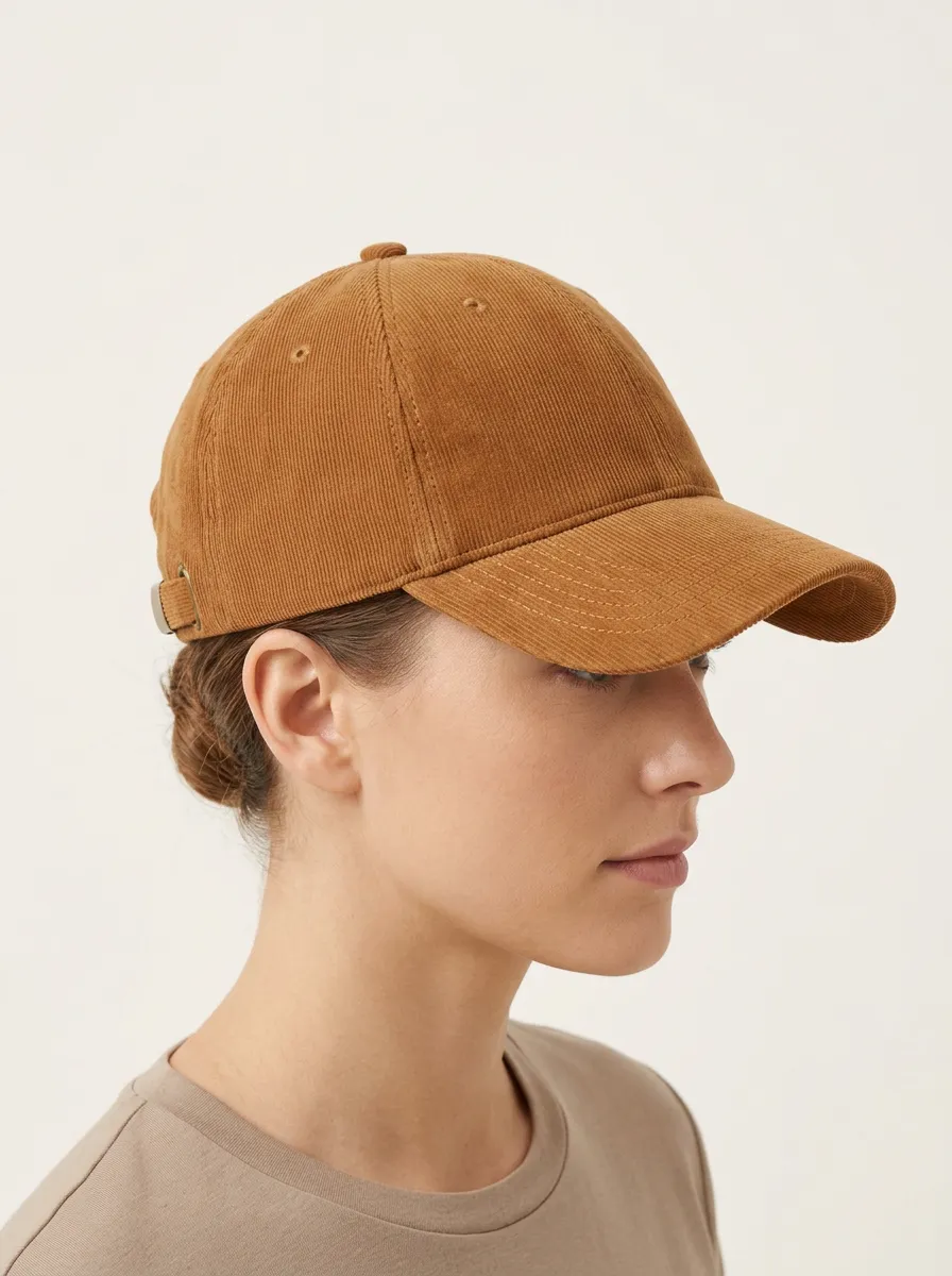 Unisex Minimalist Brown Corduroy Curved Brim Baseball Cap