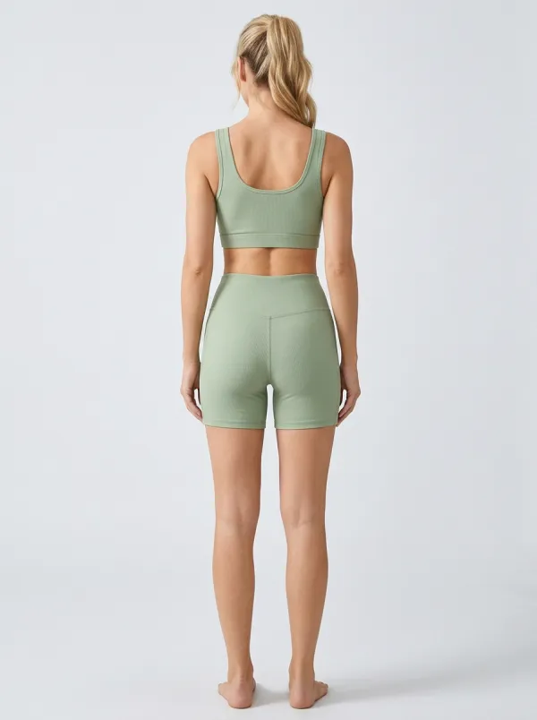 Contemporary Ribbed Texture Edit Women's Tank Top And Sports Shorts Set