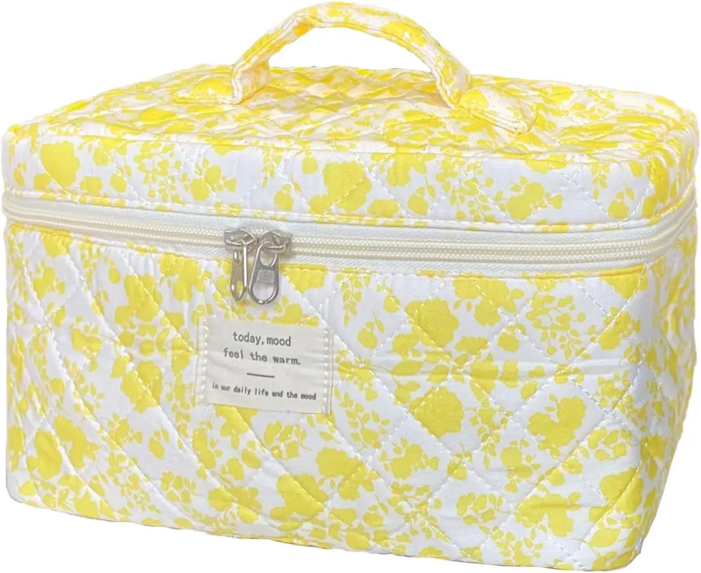 Quilted Floral Travel Makeup Bag