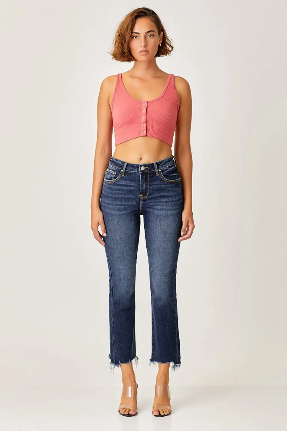 Frayed Hem Cropped Straight Denim Jeans