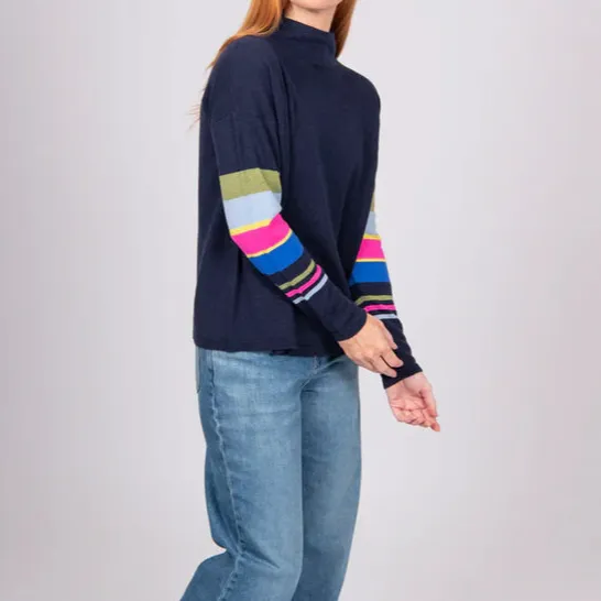 Striped Mock Neck Knit Long Sleeve Top