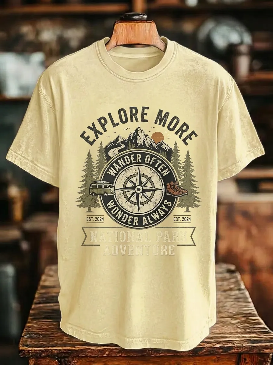 Unisex National Park Adventure Compass Mountain Printed T-shirt