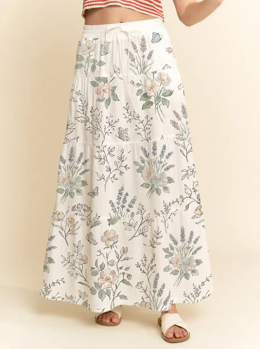 Women's Floral Lover Butterfly Lavender Printed Maxi Skirt
