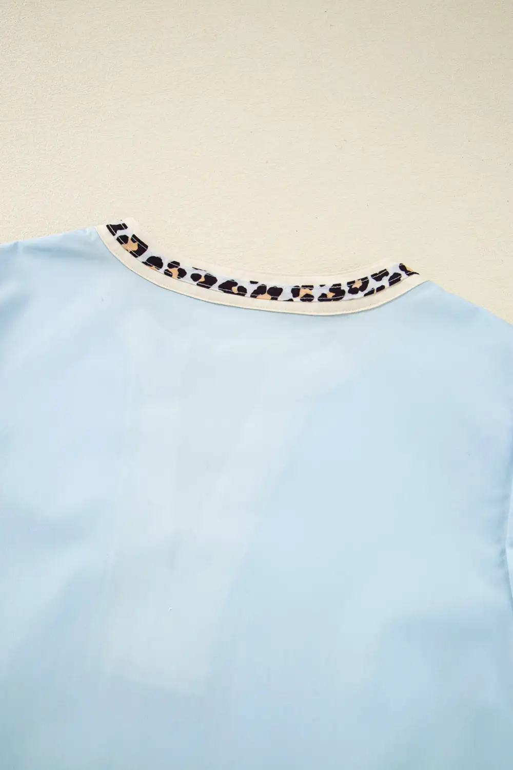 Leopard Print Puff Sleeve Split Neck Blouse