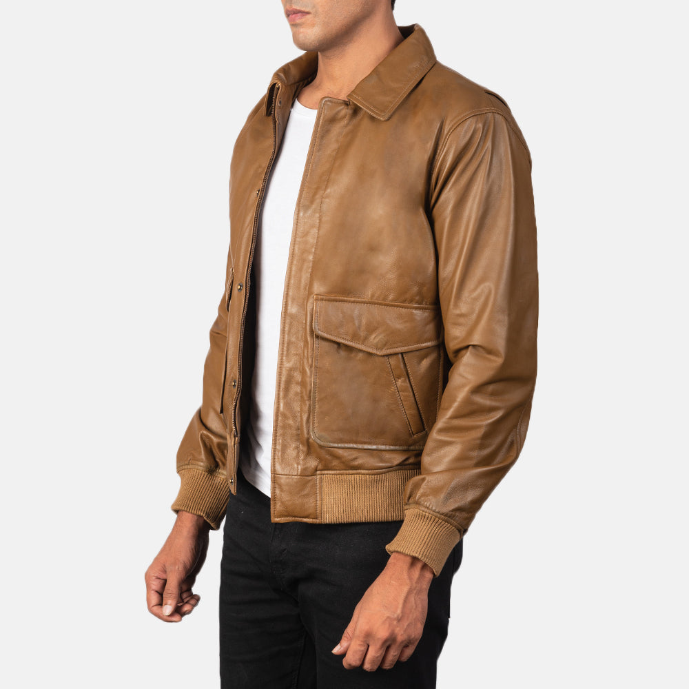 Men's Panel Detail Bomber Leather Jacket