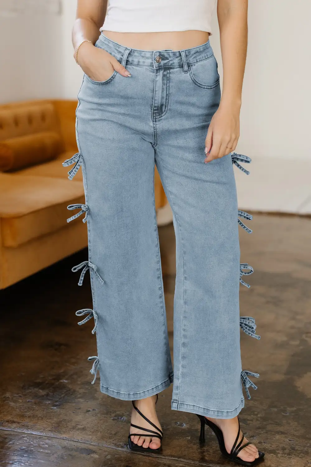 High-Waist Cropped Pocketed Straight Leg Jeans