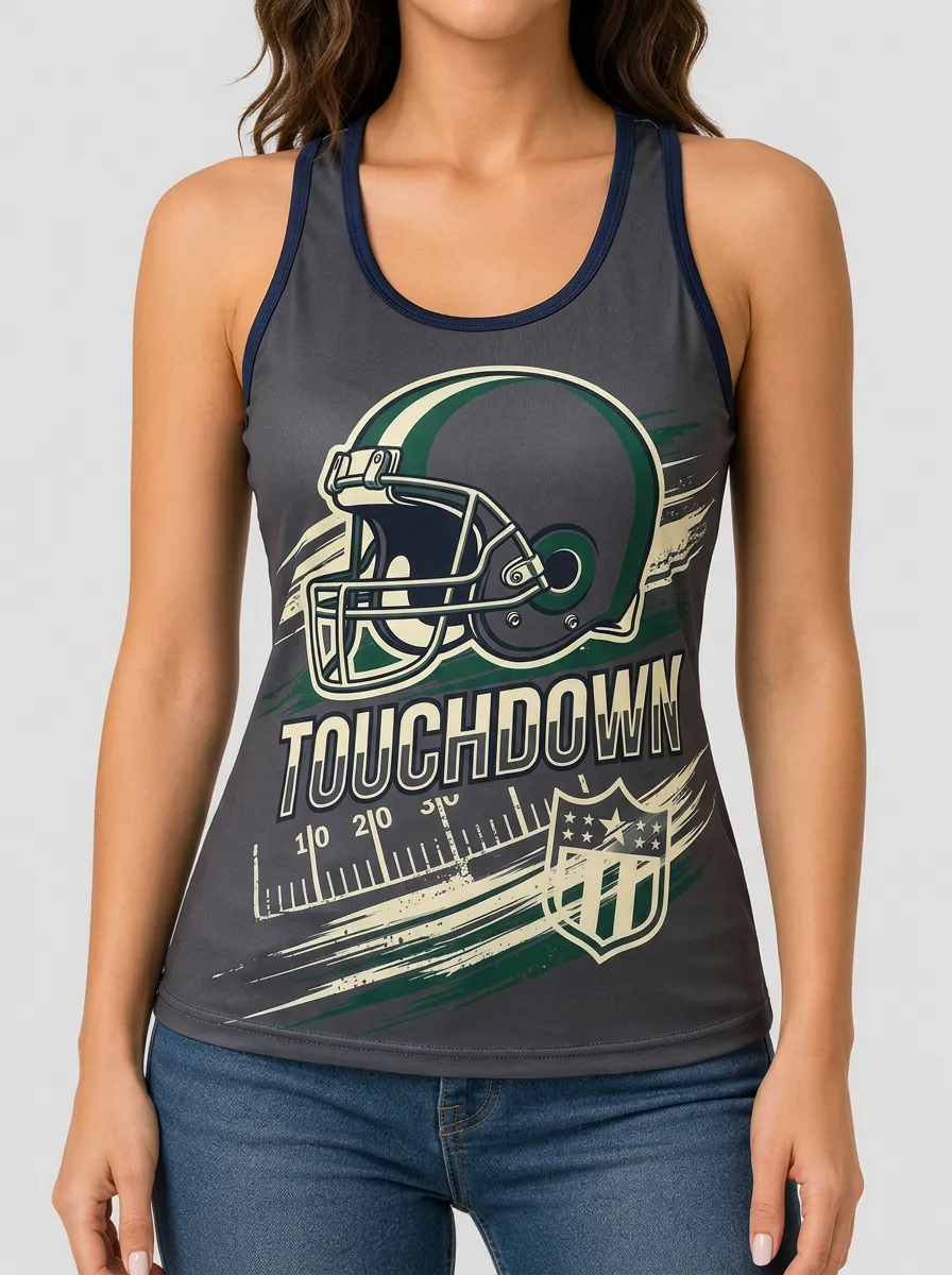 Women's Football Fan Touchdown Helmet Printed Tank Top