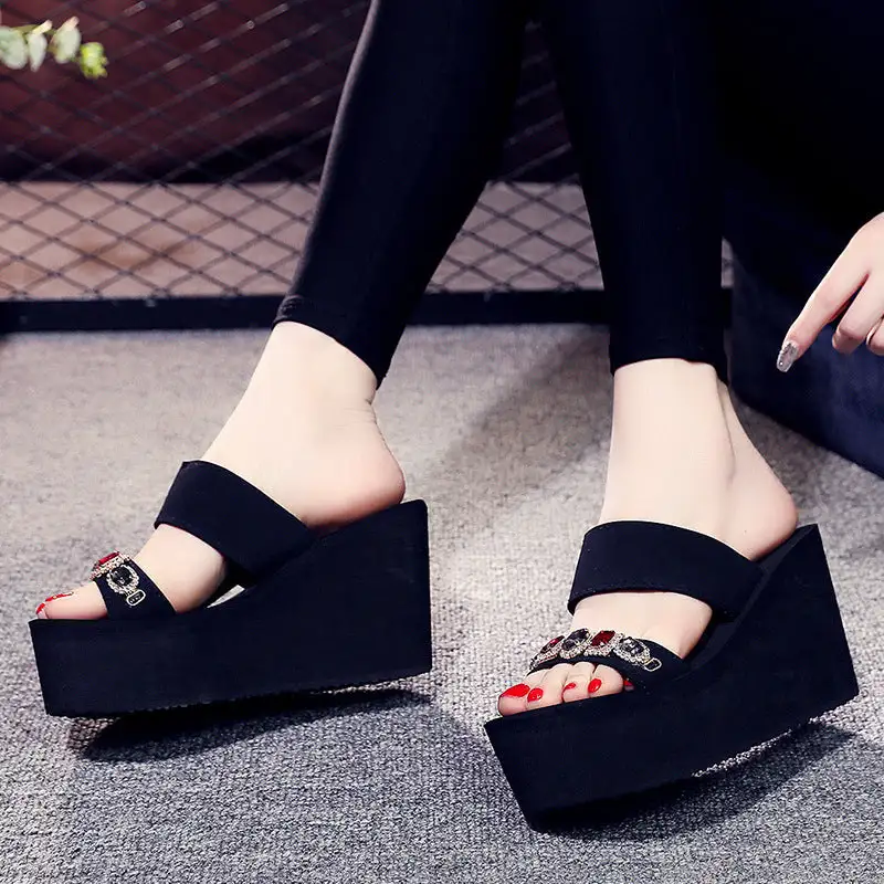 Embellished Thick Heel Slide Sandals