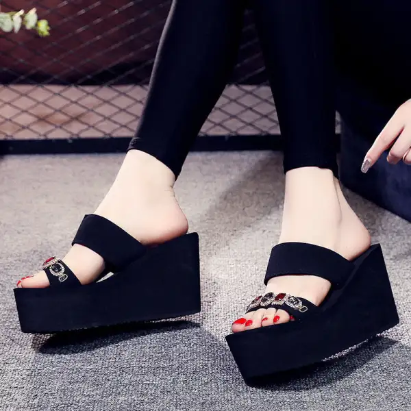 Embellished Thick Heel Slide Sandals