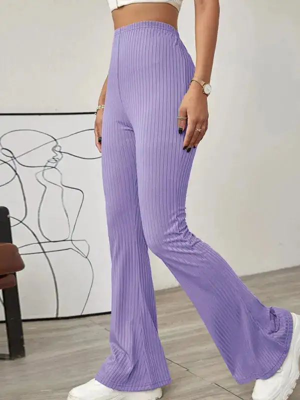 Knitted High Waist Flared Trousers Pants