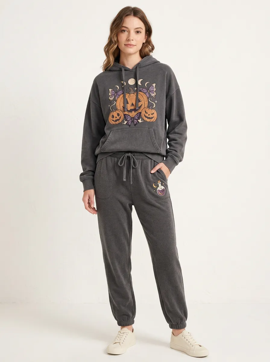 Women's Halloween Pumpkin Butterfly Moon Printed Jogger Set