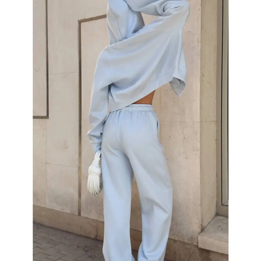 Zip Up Drawstring Hoodie and Pants Set