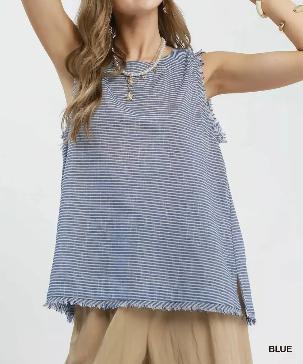 Fringe Trim Sleeveless Top