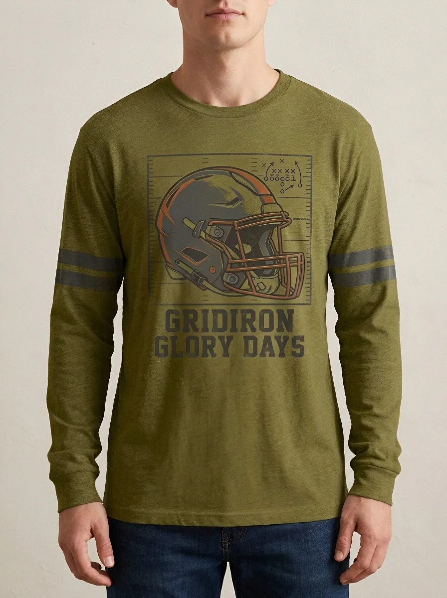 Men's American Football Helmet Gridiron Glory Days Graphic Long Sleeve T-shirt