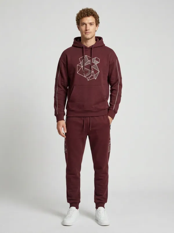 Men's Geometric Pattern Printed Navy Hoodie Jogger Set