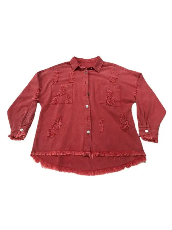 Denim Distressed Mid-Length Relaxed Jacket