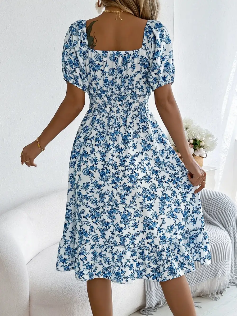 Ruffle Trim Floral Dress