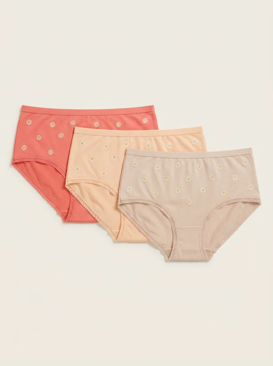 Women's Mid-Rise Floral-Print Seamless 3-Pack Briefs