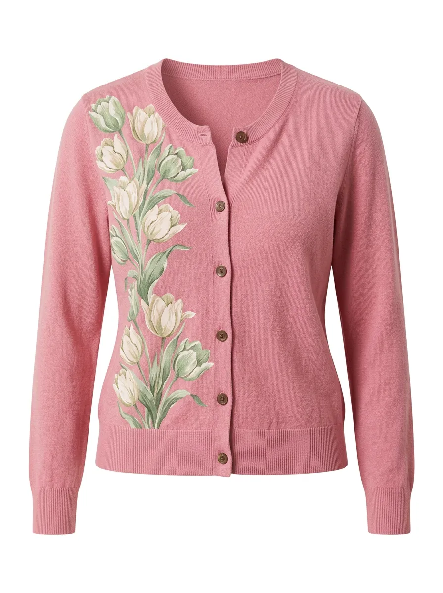 Women's Crew-Neck Graphic Cardigan