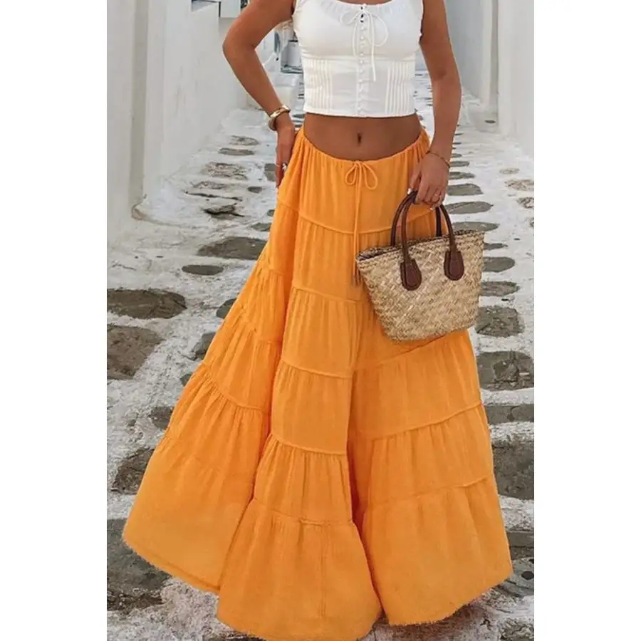 Bohemian Tiered Maxi Skirt with Drawstring Waist