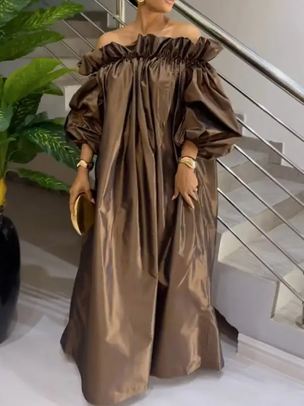 Puff Pleated Maxi Dress