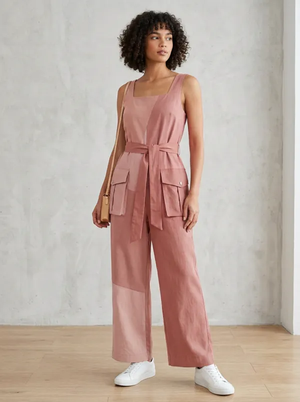 Women's Marin Colorblock Cargo Pocket Belted Jumpsuit