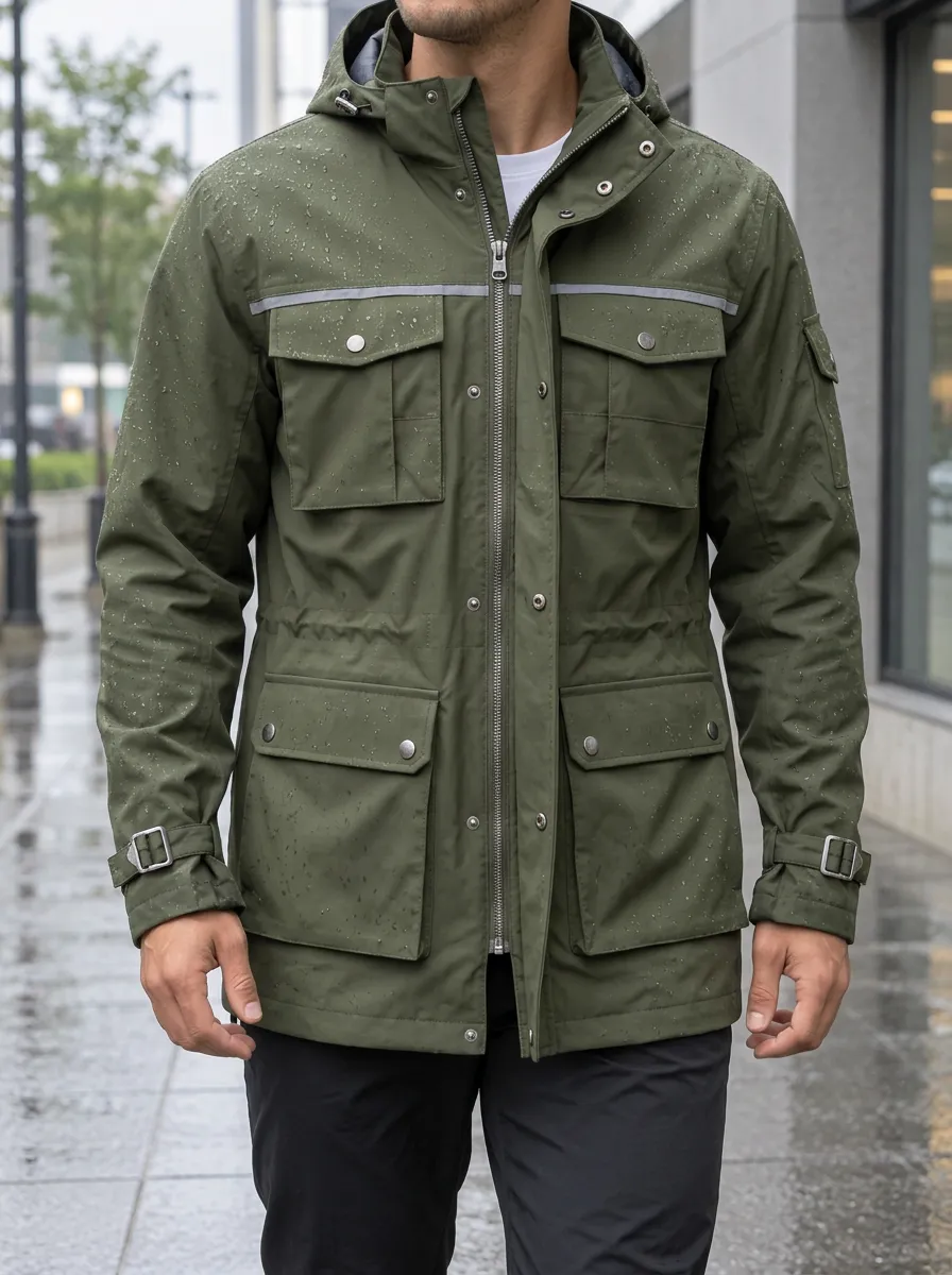 Men's Olive Green Hooded Waterproof Jacket