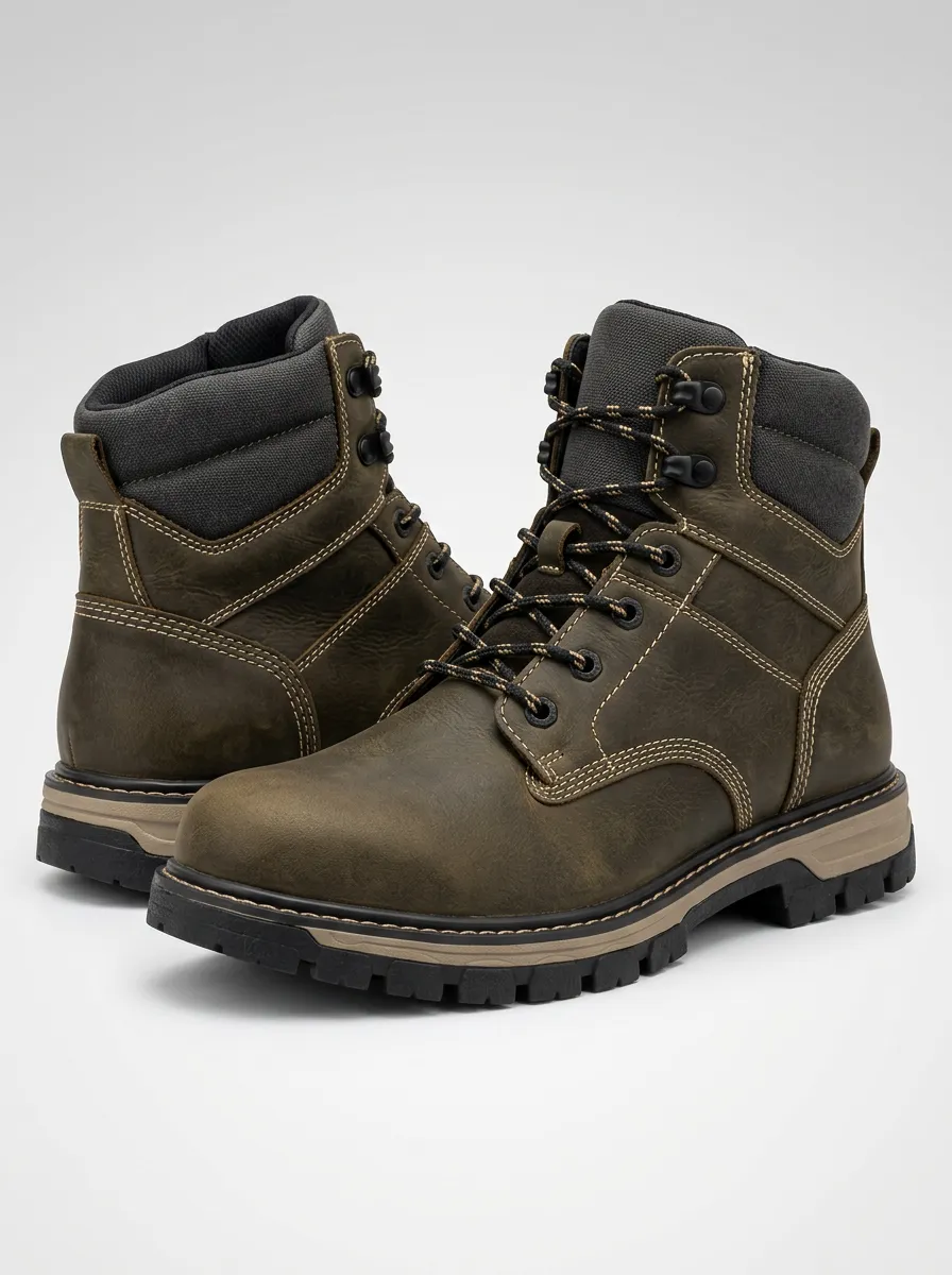 Men's Leather Work Boots with Tactical Inspired and Brown
