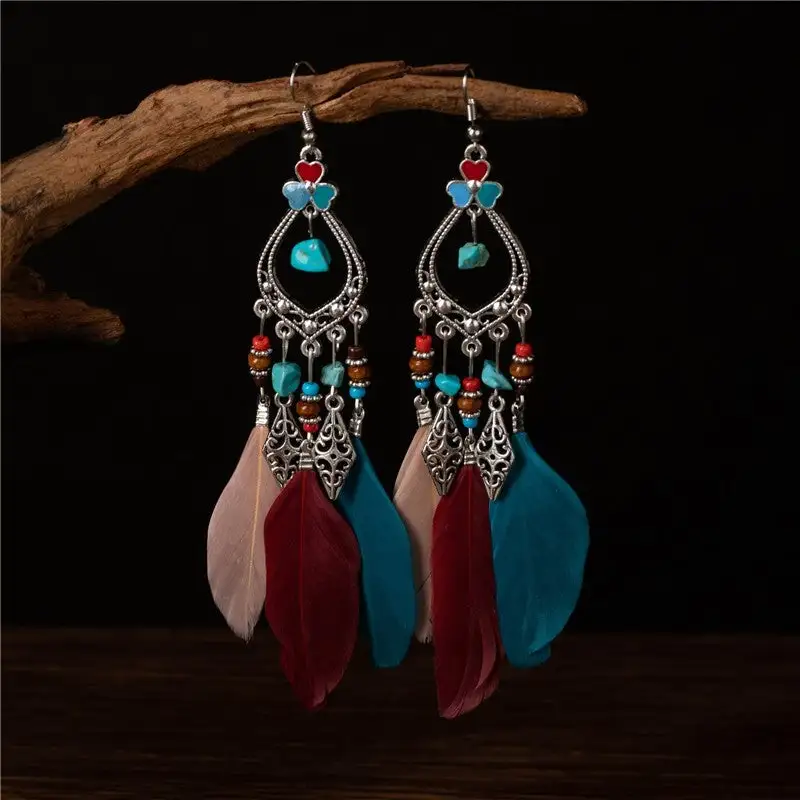 Feather Tassel Alloy Drop Earrings