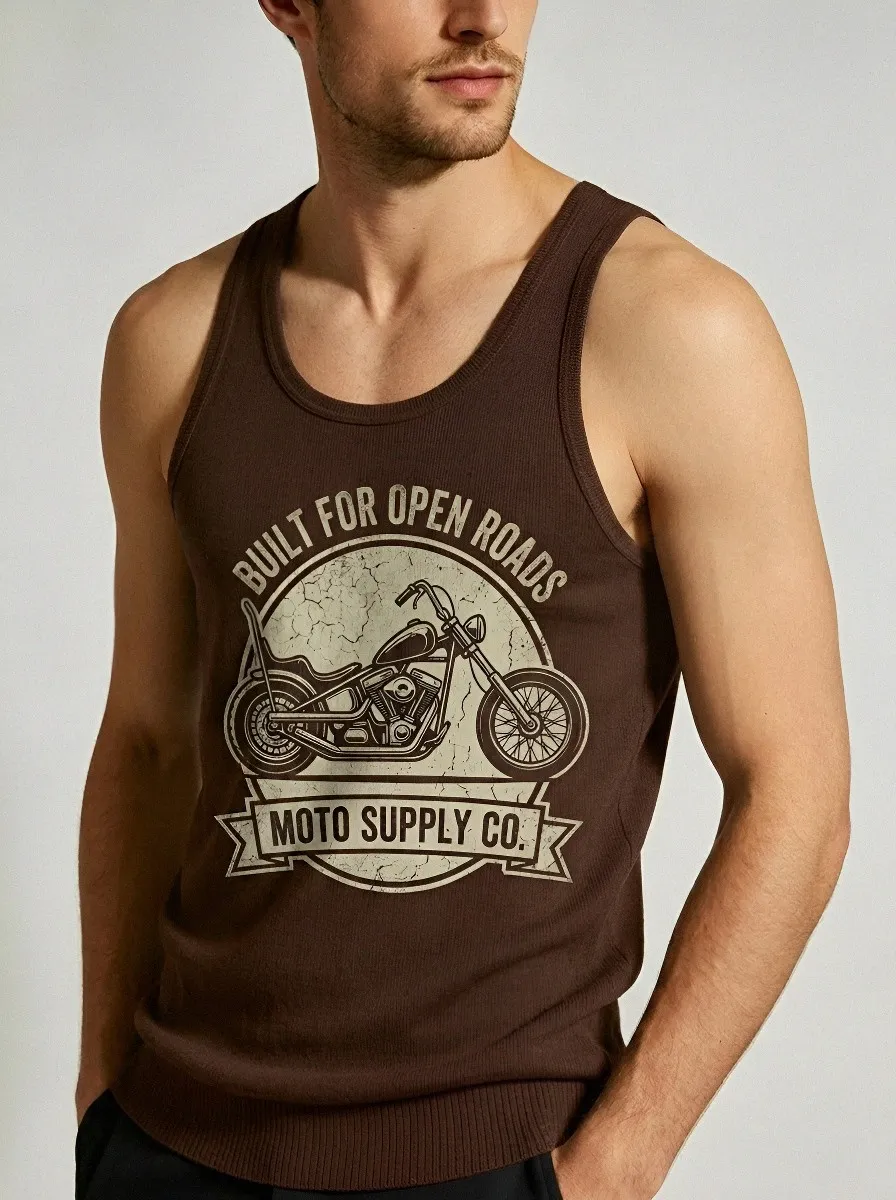 Men's Biker Motorcycle Lover Vintage Chopper Printed Tank Top
