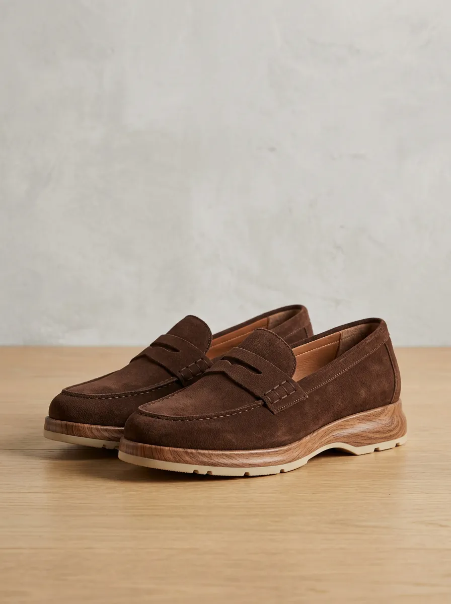 Women's Outdoor Penny Suede Wood Sole Loafers