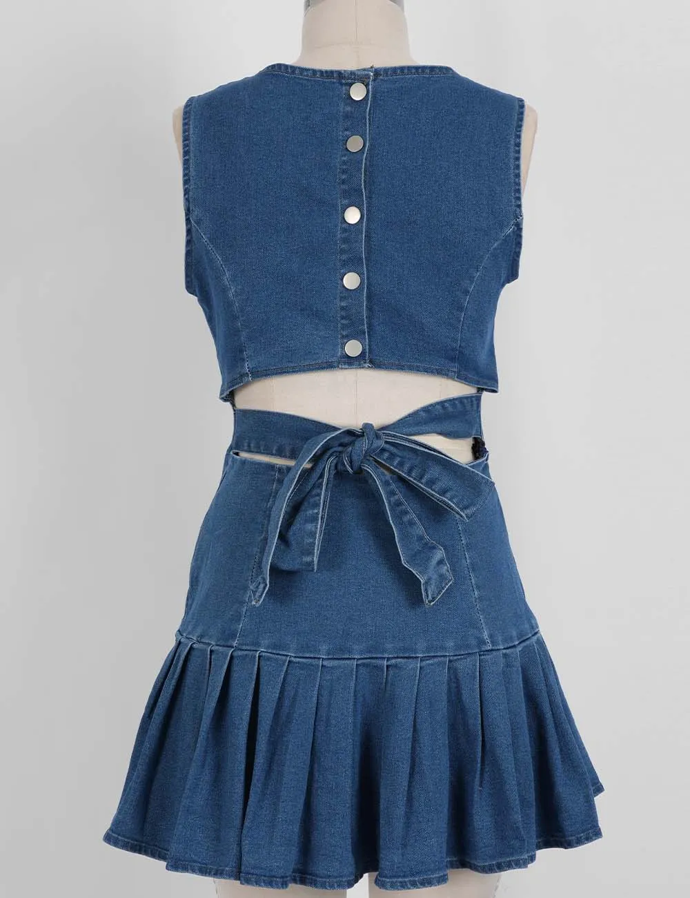 Back Pleated Sleeveless Denim Mini Dress