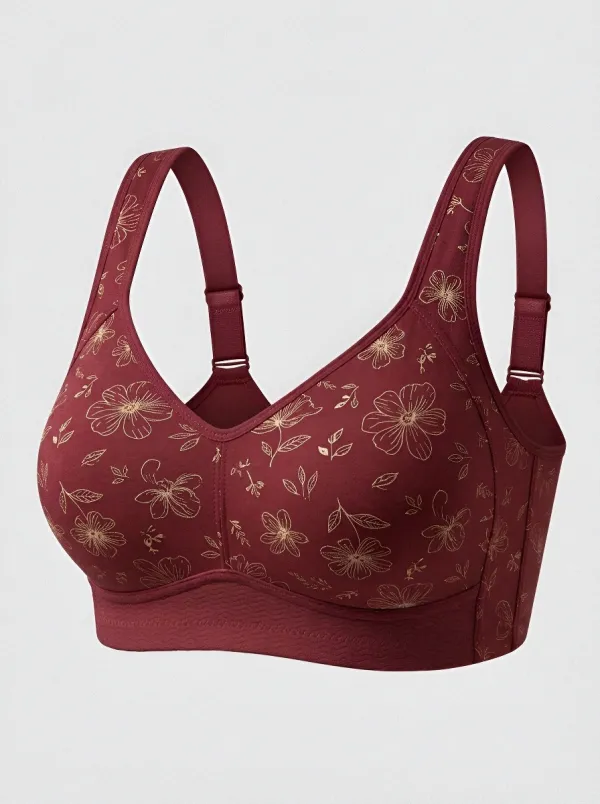 Women's Plus Size Beige Floral Outline Full-Coverage Wireless Bra