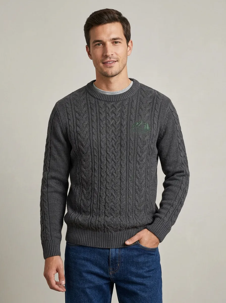 Men's Charcoal Grey Outdoor Mountain Knit Sweater