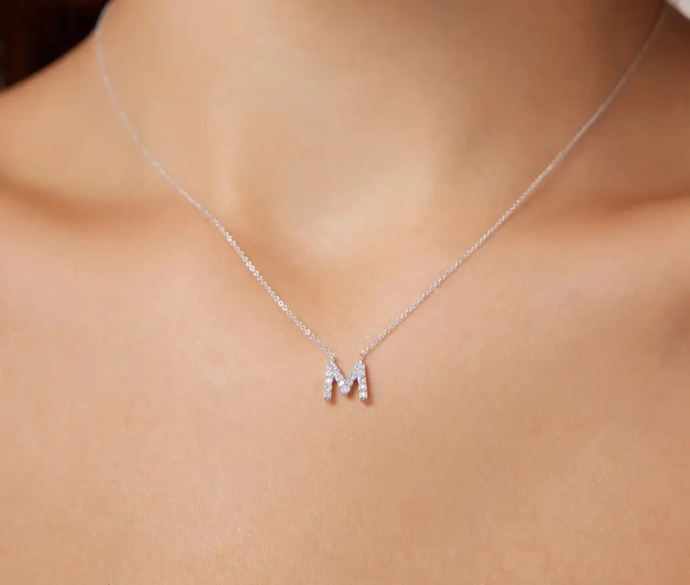 Dainty Diamond Initial Letter M Necklace