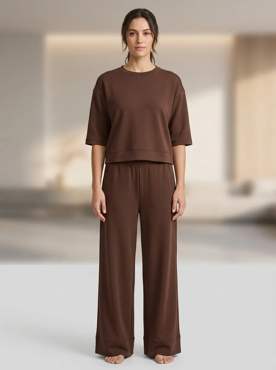 Women's Boxy Elbow-Sleeve Wide-Leg Lounge Set