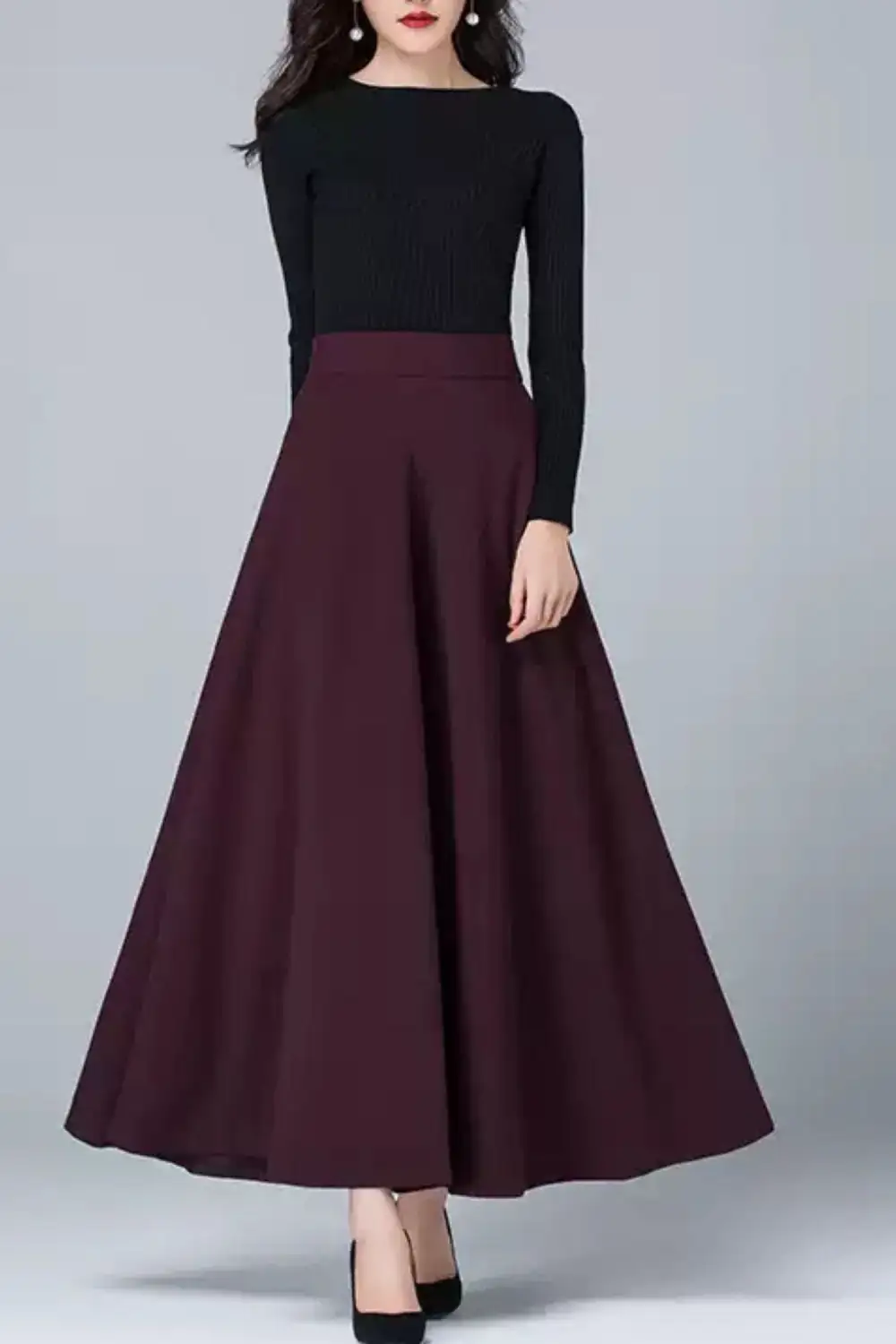 Checkered Polyester High Waist Maxi Skirt