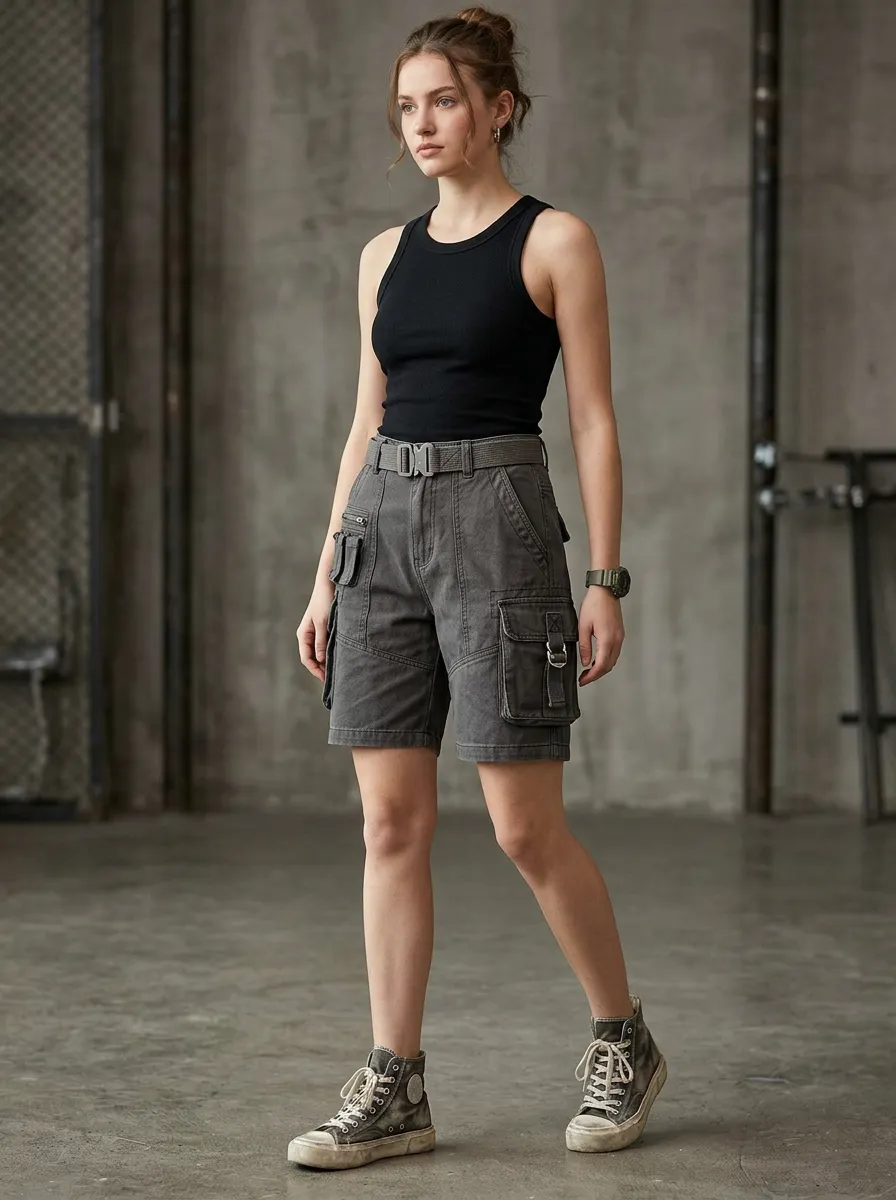 Women's Tactical Streetwear Multi-Pocket Belted Cargo Shorts