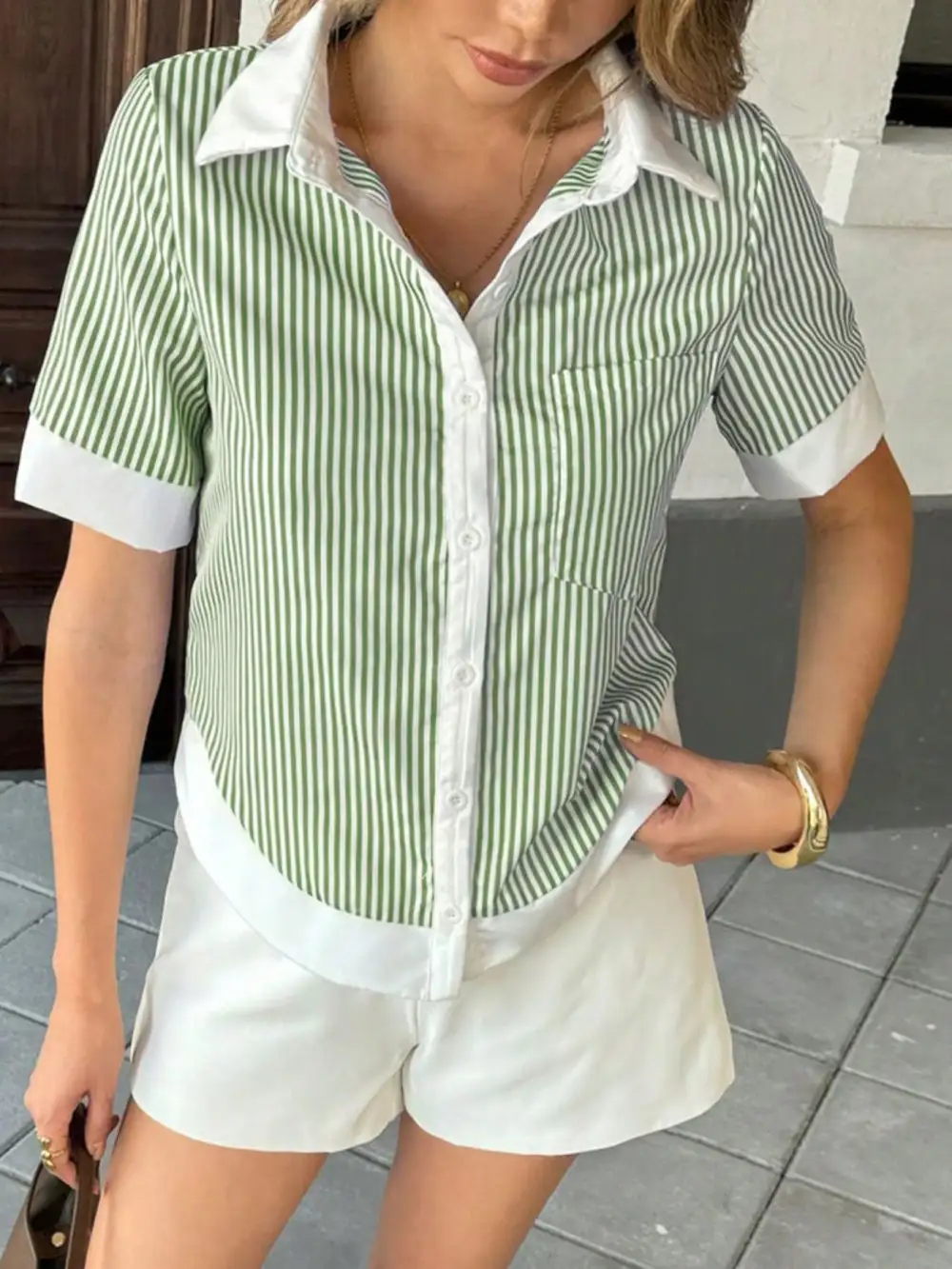 Striped Button Down Short Sleeve Shirt