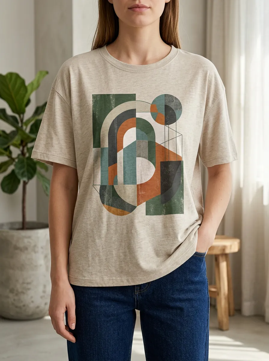 Women's Abstract Geometric Art Printed T-Shirt