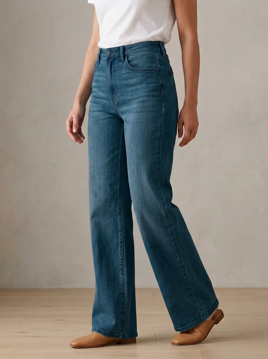 Wide-Leg High-Rise Casual Denim Jeans