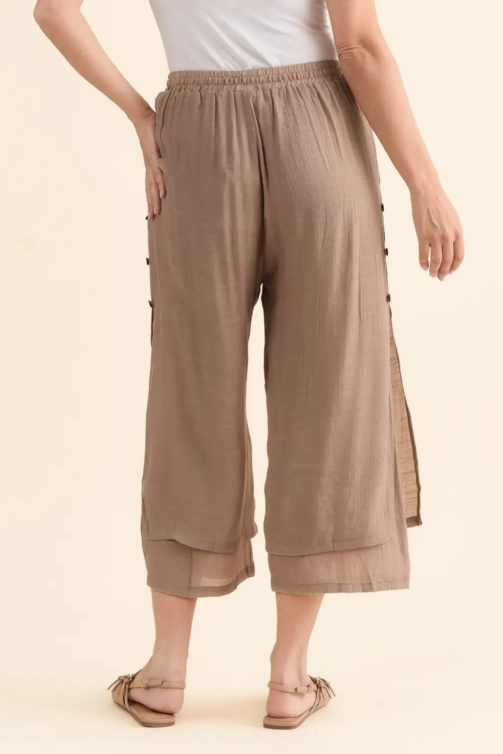 Cotton Blend Mid Rise Elastic Waist Pants